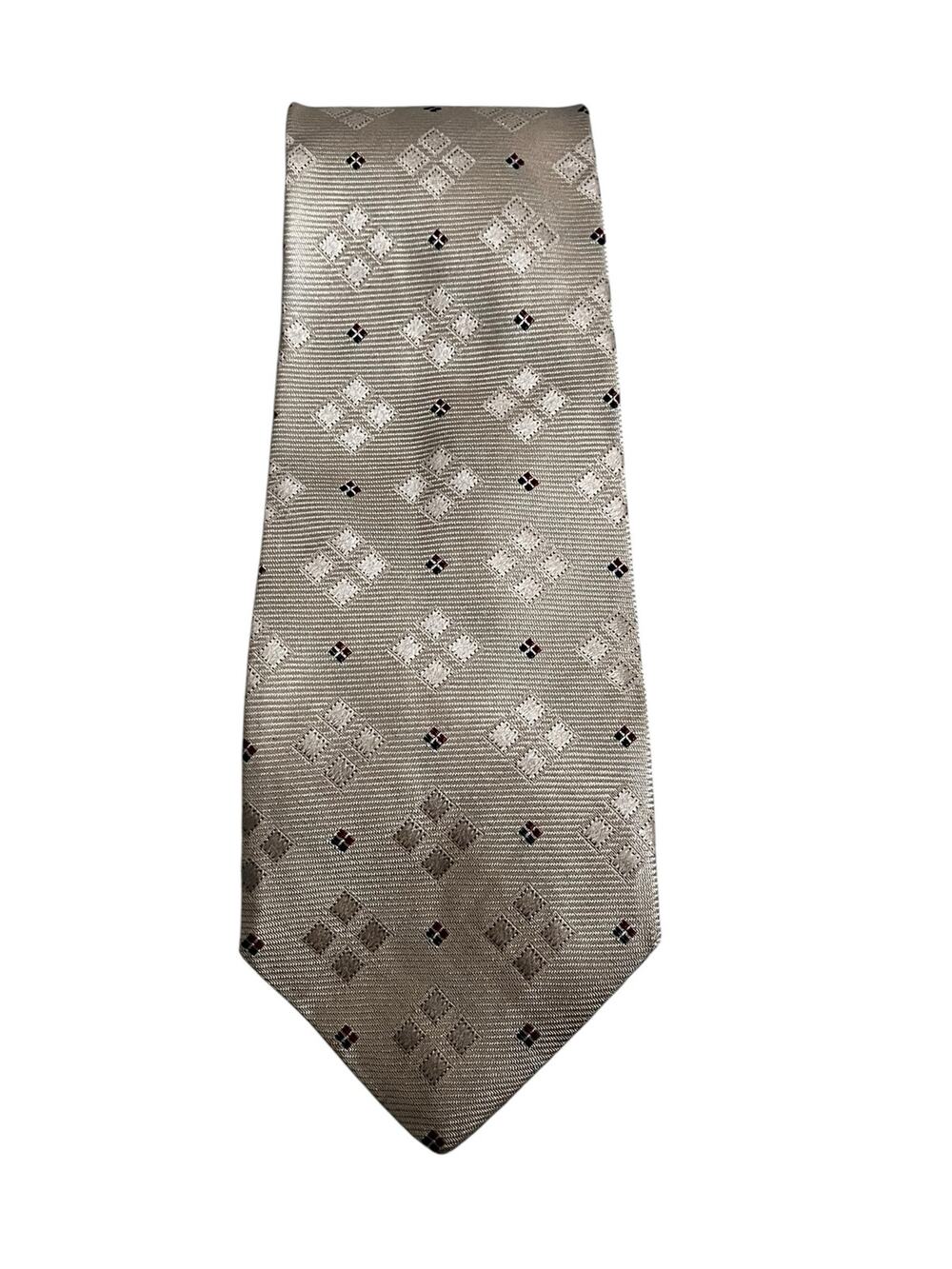 Stanford Men’s Tie 100% Italian Silk Slim 
Cream square design